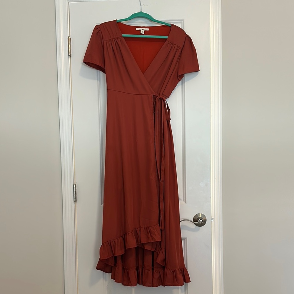 Miami Red Asymmetrical Ruffled Wrap Dress